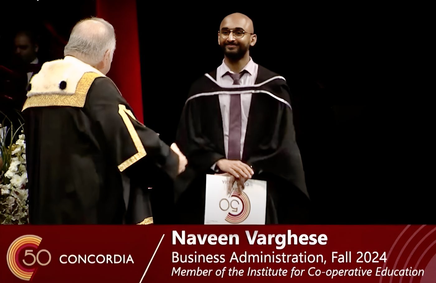 Naveen Varghese being hooded at Concordia University convocation