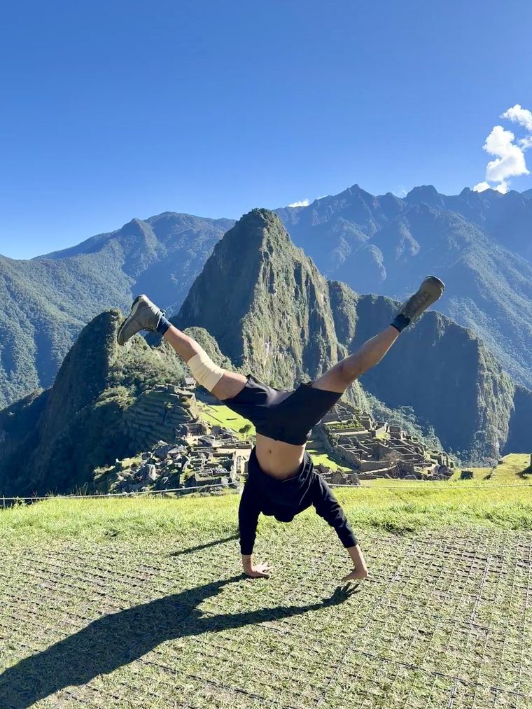 Handstand at Machu Picchu, Peru
